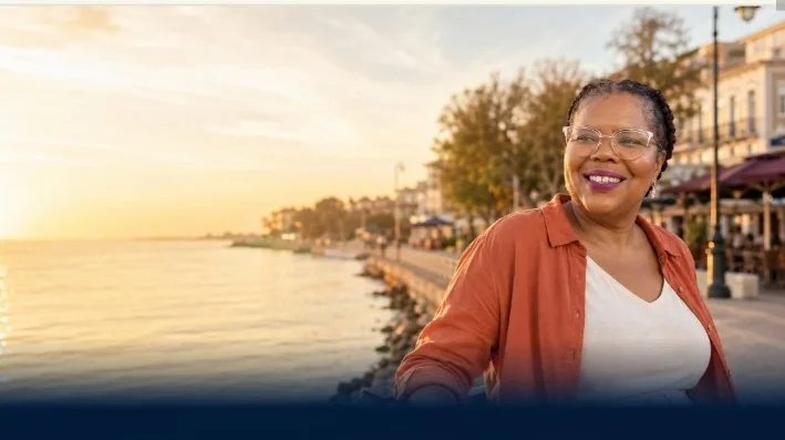Doreen by the waterfront at sunset